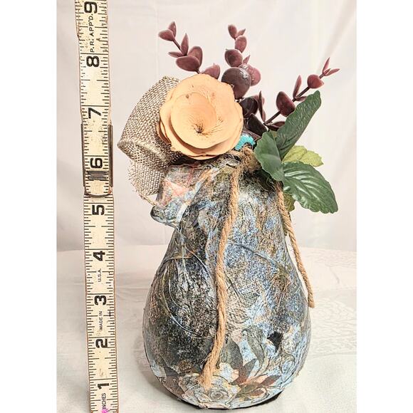 Hand Decorated Ceramic Pumpkin 9" Tall Dark Floral Moody Harvest Thanksgiving - Picture 3 of 4